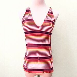 Express One Eleven Multicolor Striped V-Neck Ribbed Tank Top Womens Size S